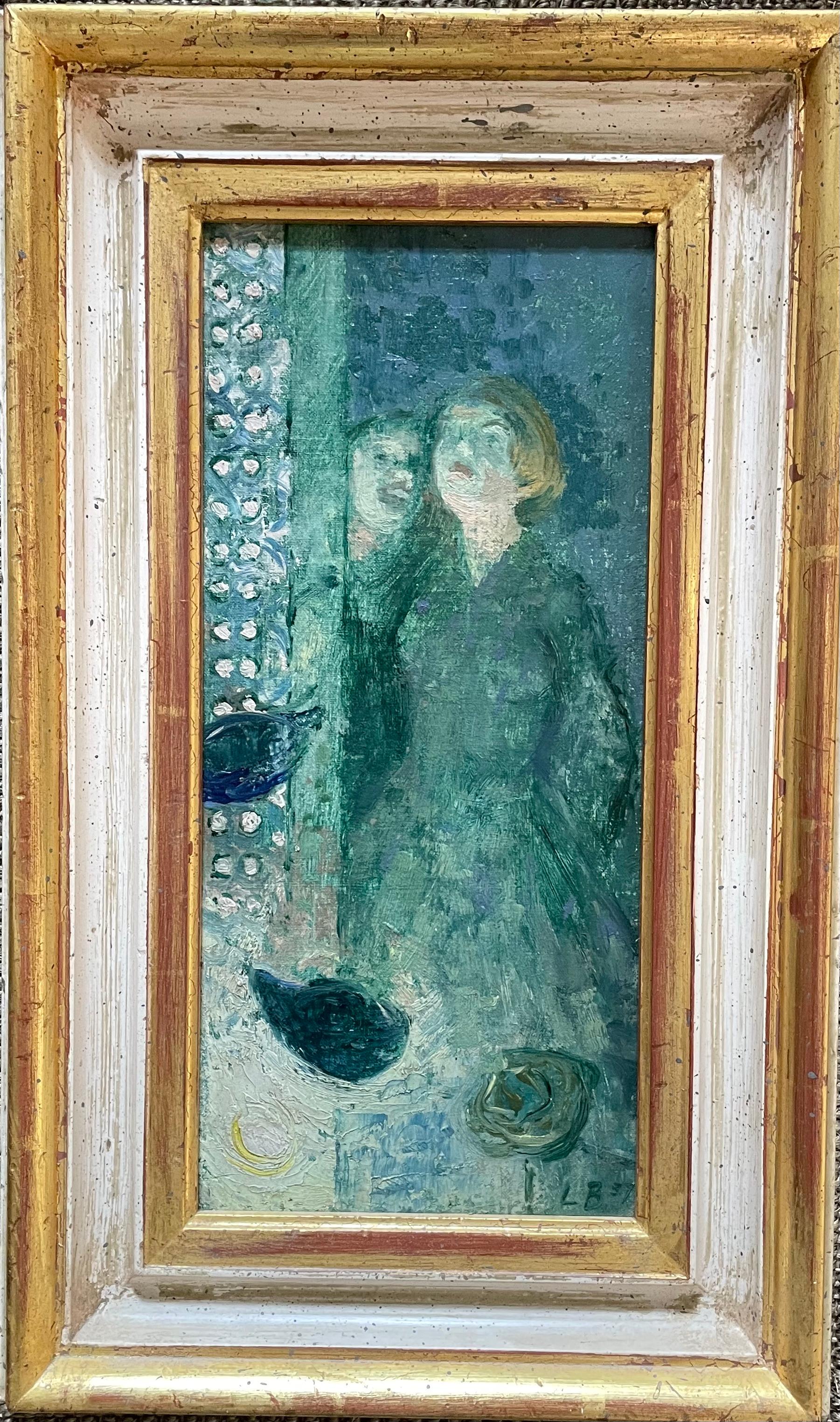 Lionel Bulmer - Filles devant une vitrine - Peinture à l'huile britannique du 20e siècle en vente 2