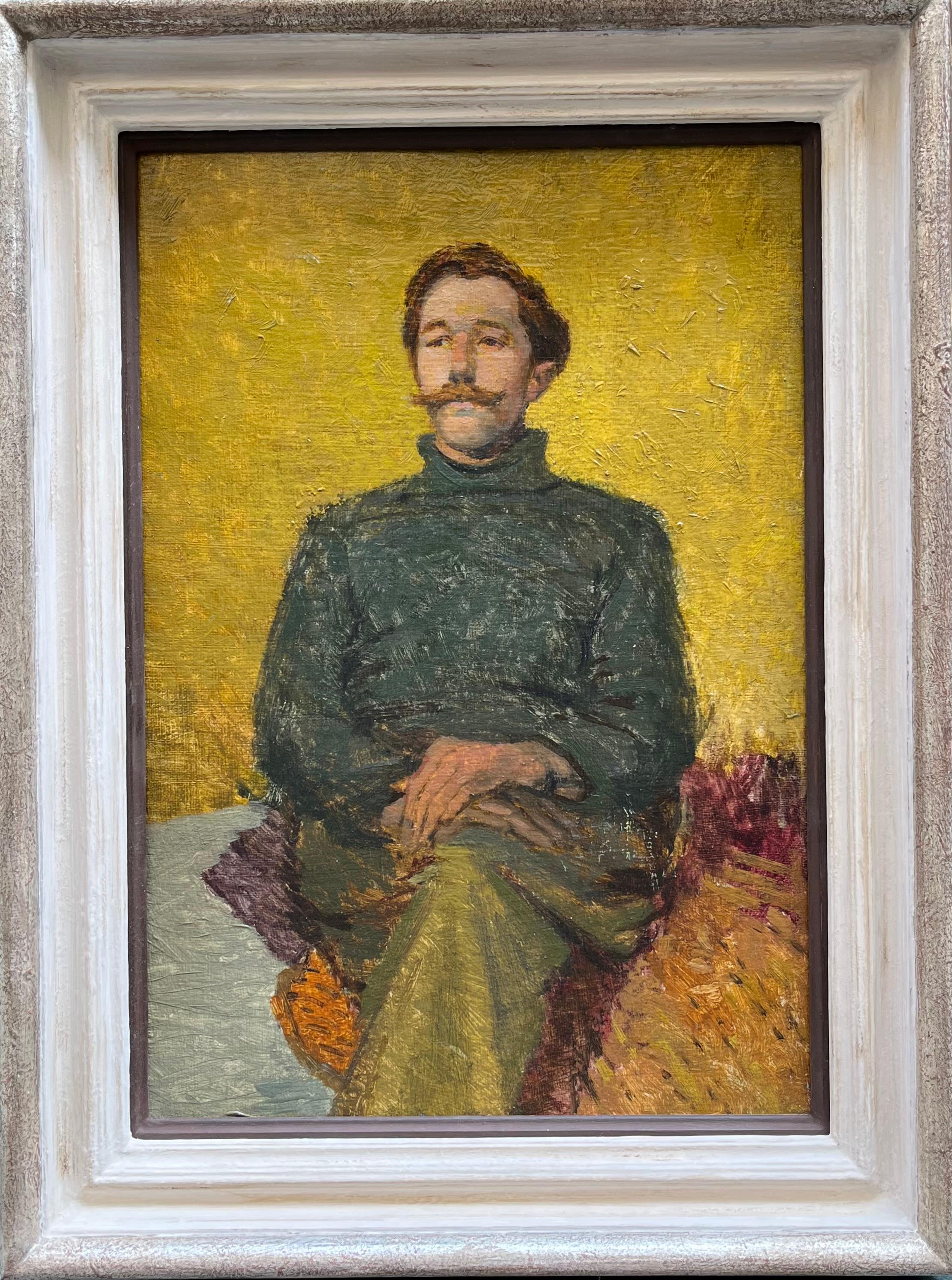 Lionel Bulmer
Auto-portrait
1919-1992
Huile sur toile, monogramme au verso
Taille de l'image : 12 x 17 1/8 pouces (30,5 x 43,5 cm)
Cadre de style contemporain

Ce magnifique autoportrait représente Bulmer dans une pose détendue, les jambes croisées,