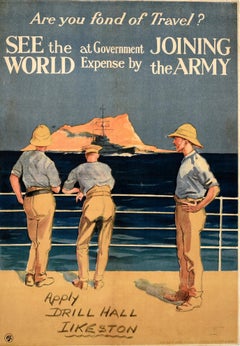 Original Antique Recruitment Poster See The World By Joining The Army Gibraltar