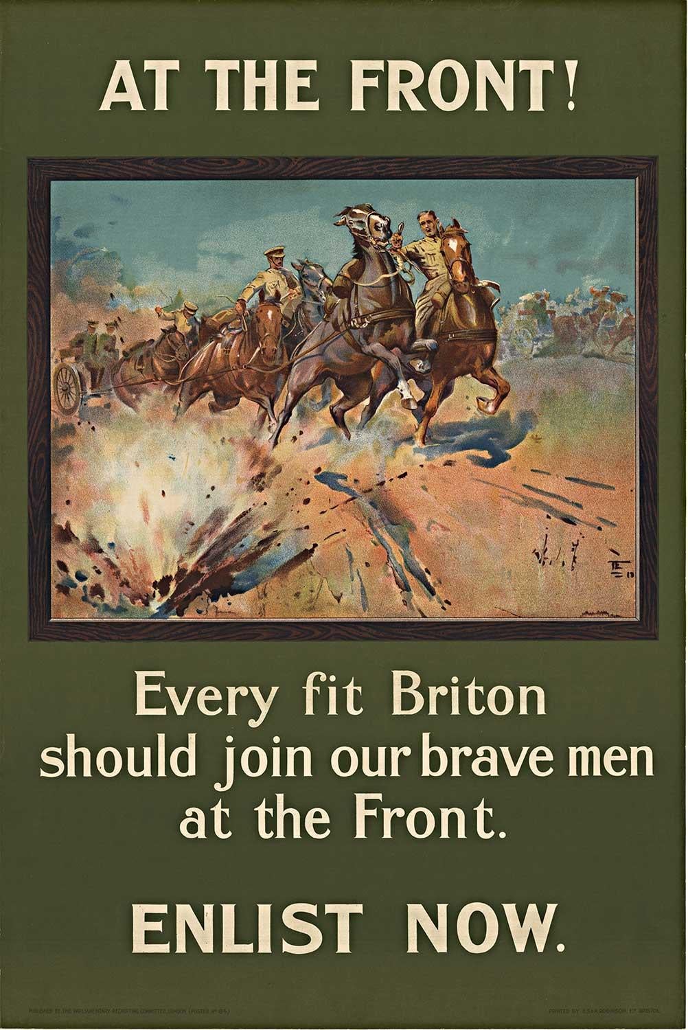 Original „„At The Front“!  „Enlist Now“ Britisches Vintage-Plakat