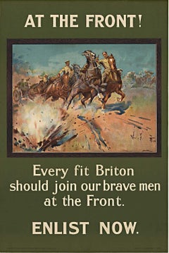 Original "At The Front!  Enlist Now" British vintage poster