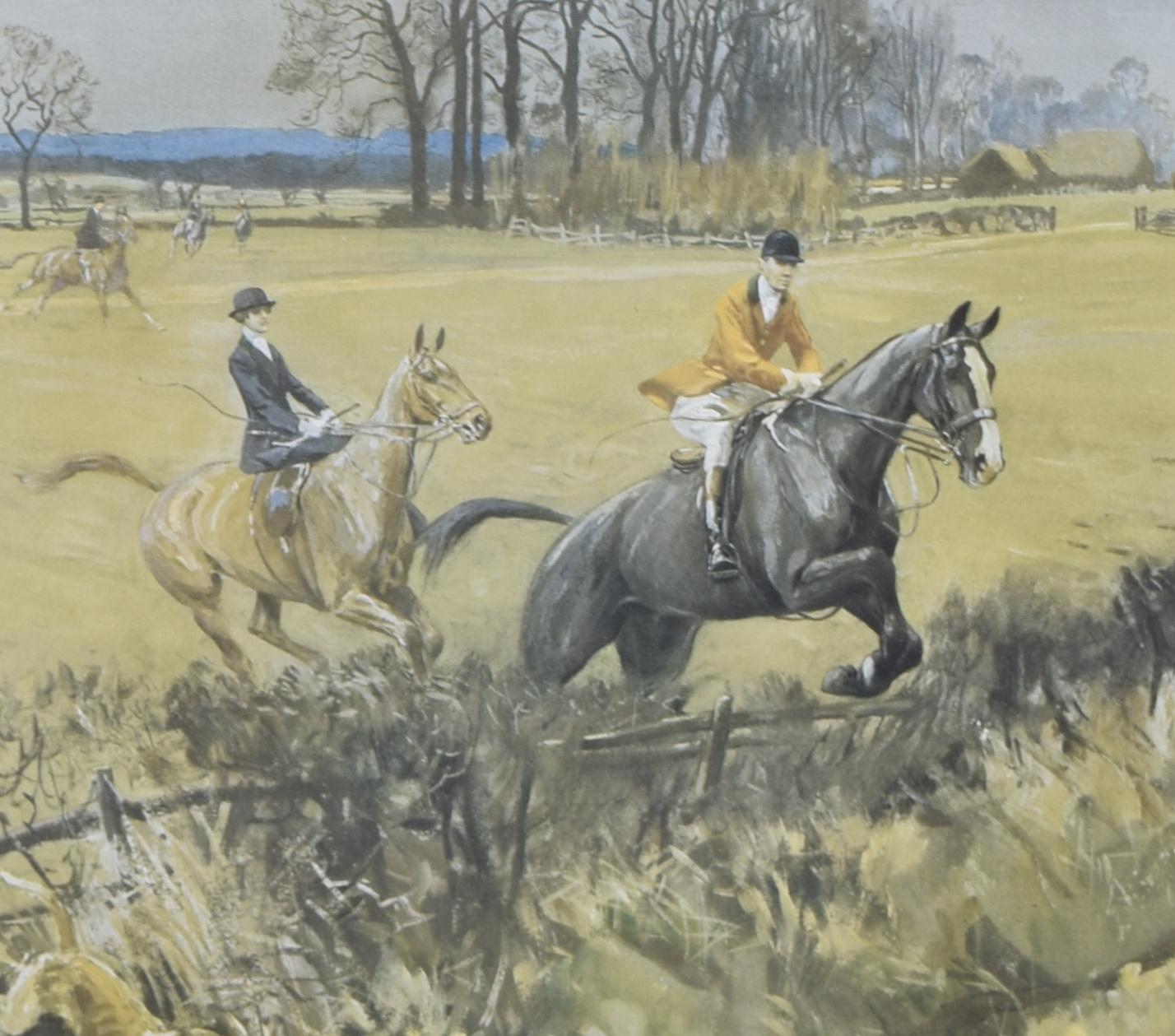 Grabado de caza de The Old Surrey and Burstow Hunt por Lionel Edwards en venta 1