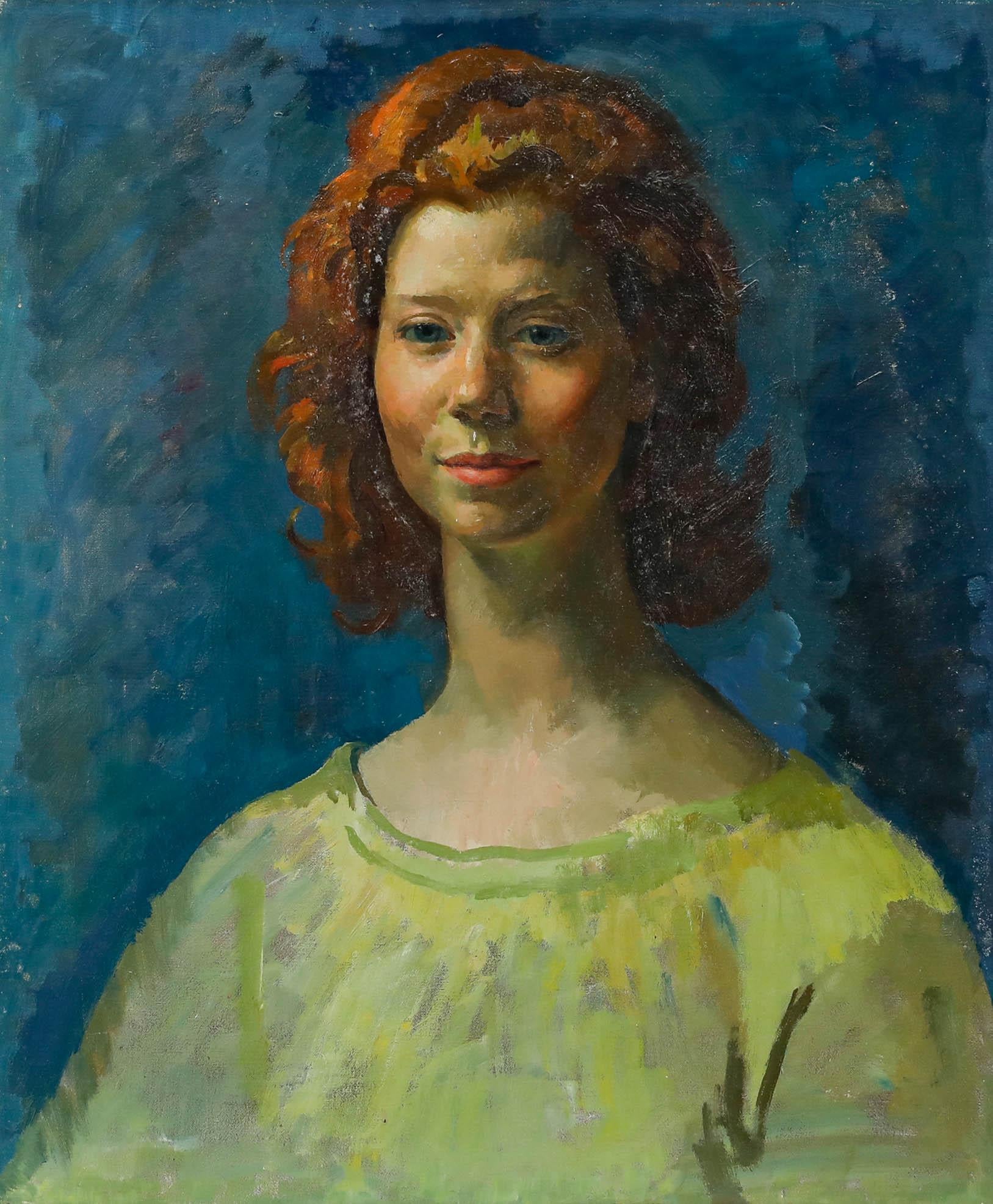 Lionel Ellis (1903-1988) - Modern British Oil, Lady in a Green Dress 1