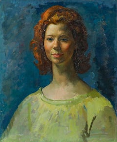 Lionel Ellis (1903-1988) - Óleo Modern British, Dama con vestido verde