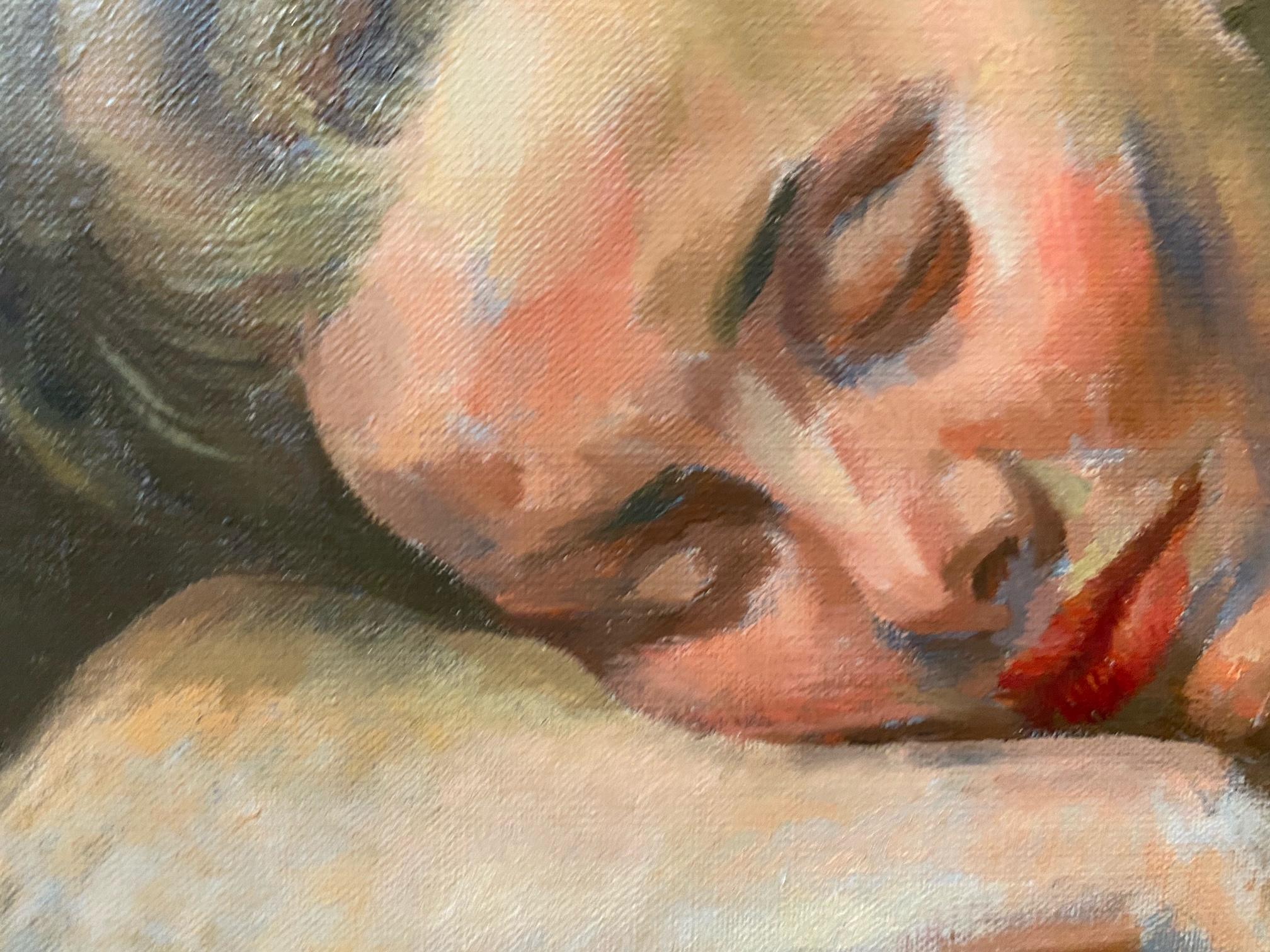 Ritratto di donna addormentata   Pittura ad olio originale  Modern British - Painting di Lionel Ellis