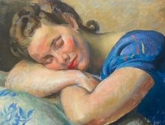 Vintage Portrait of a Sleeping Woman   Original Oil Painting  Modern British  