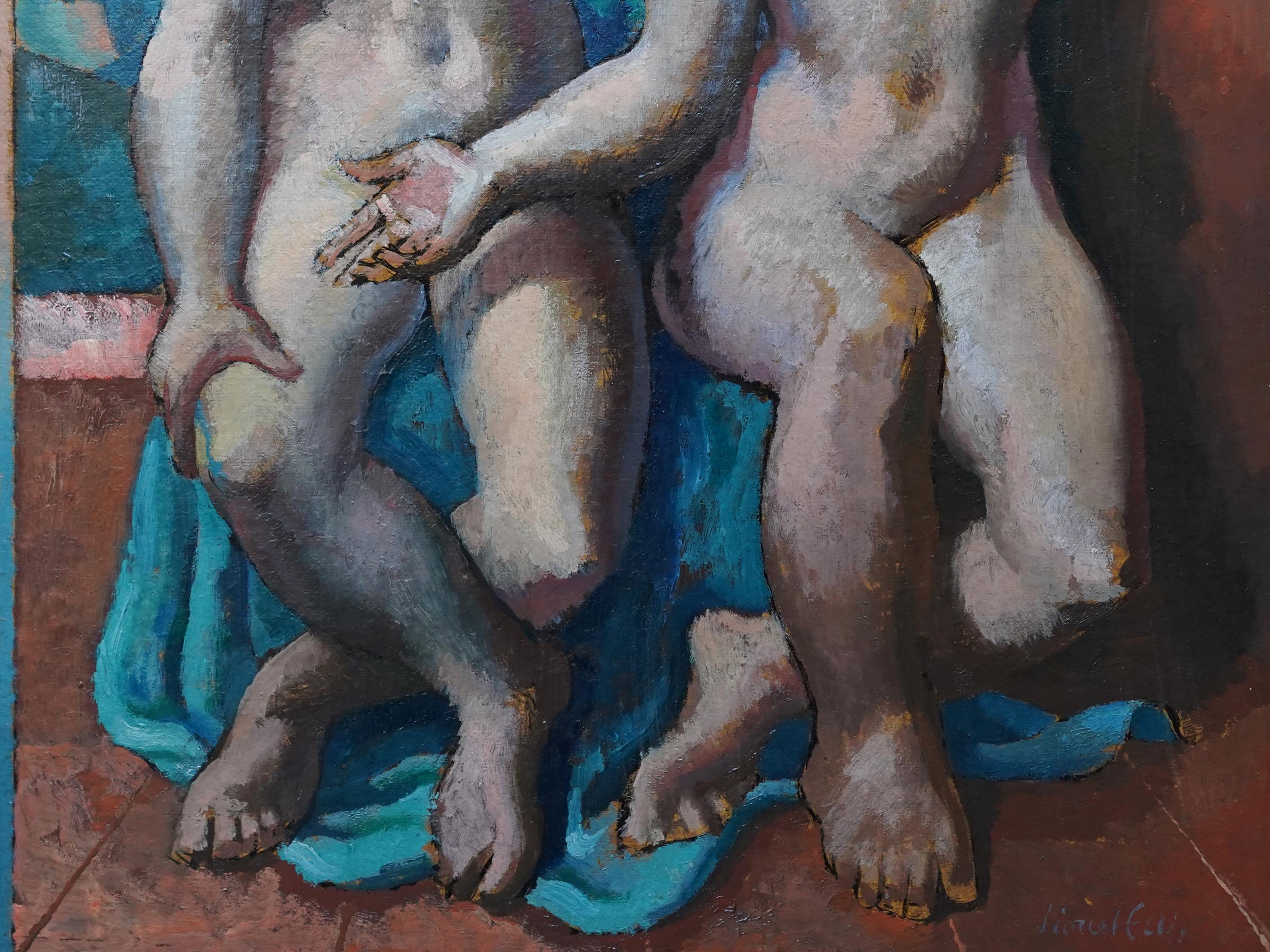 Portrait of Two Seated Nude Women - British Modernist 1930's oil painting For Sale 3