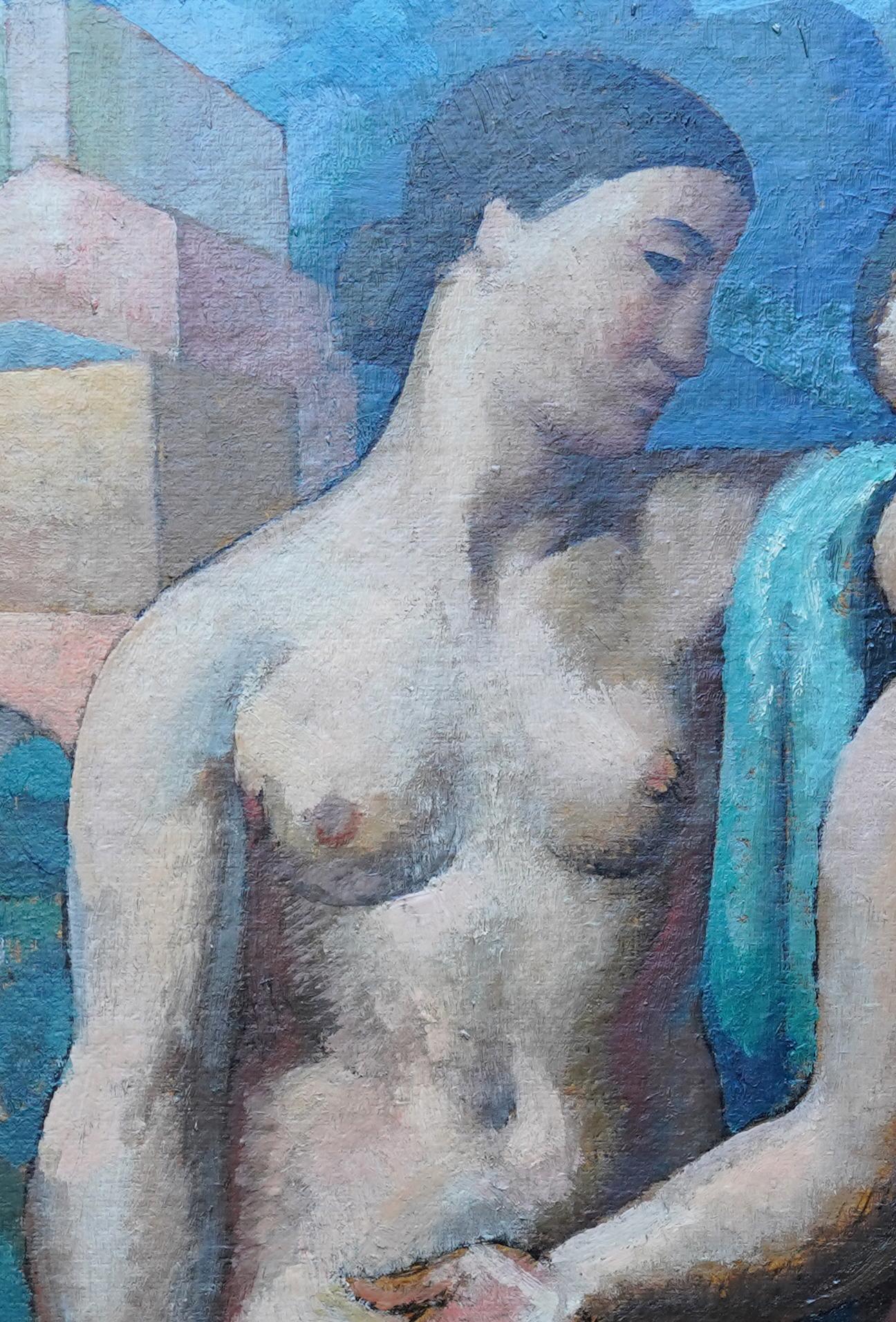 Porträt zweier sitzender nackter Frauen – britisches modernistisches Ölgemälde aus den 1930er Jahren im Angebot 3