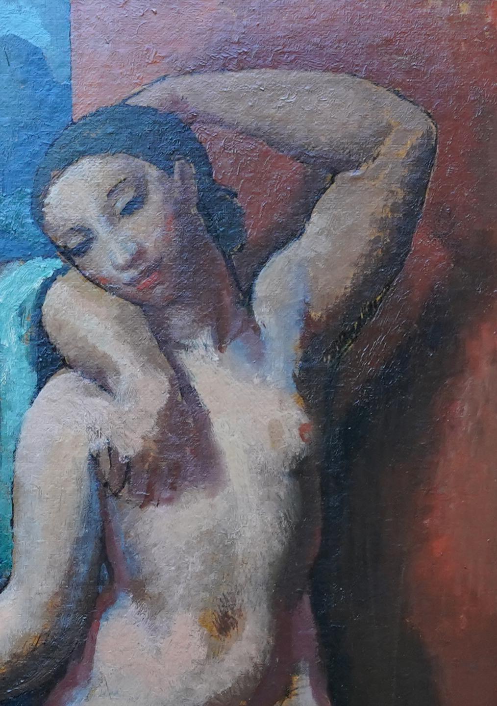 Portrait of Two Seated Nude Women - British Modernist 1930's oil painting For Sale 5