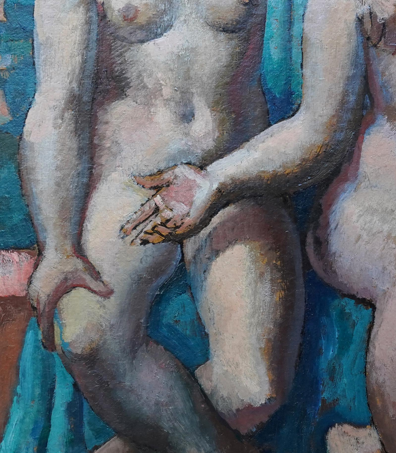 Portrait of Two Seated Nude Women - British Modernist 1930's oil painting For Sale 6