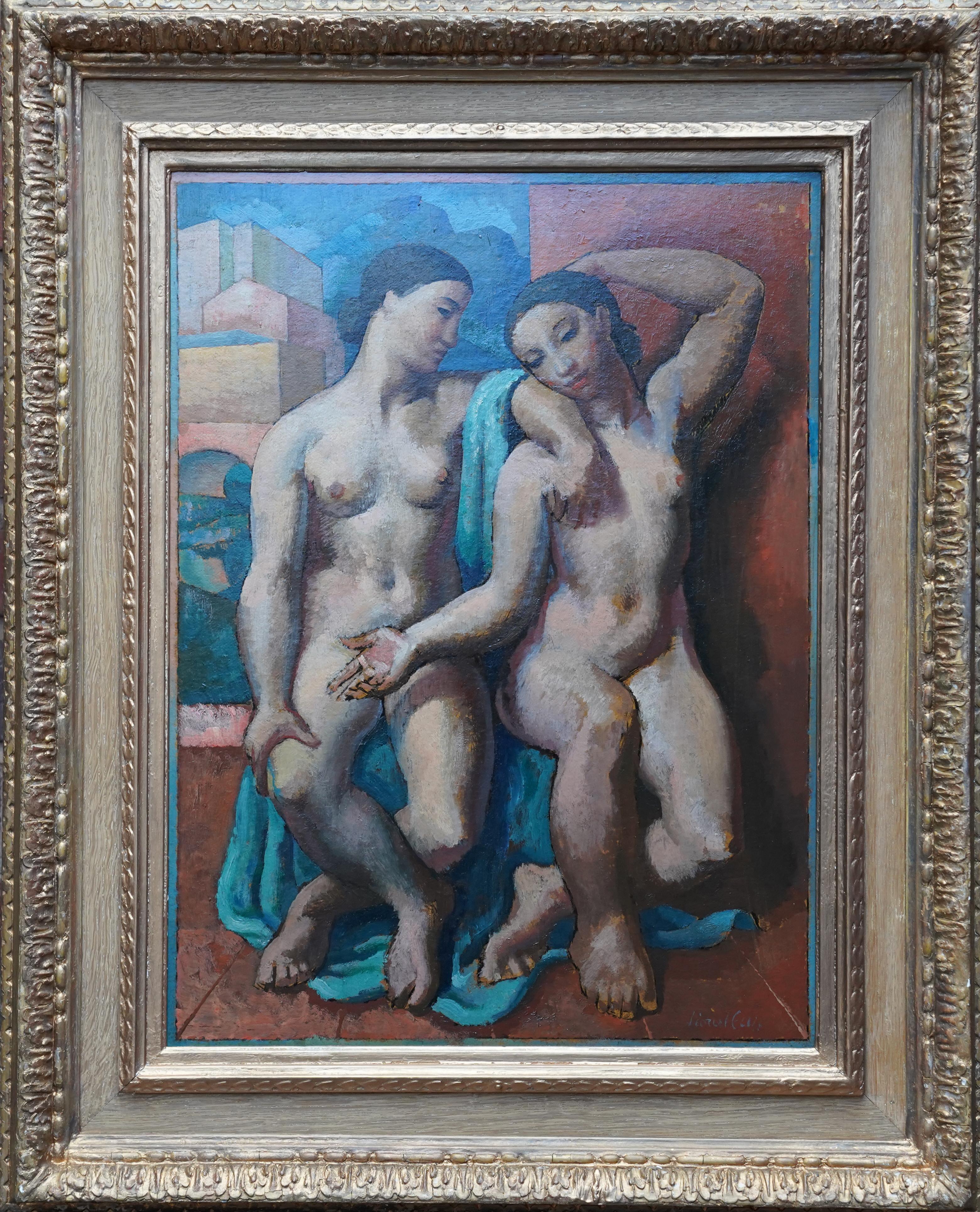 Portrait de deux femmes nues assises - Peinture à l'huile moderniste britannique des années 1930