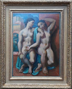 Portrait of Two Seated Nude Women - British Modernist 1930's oil painting