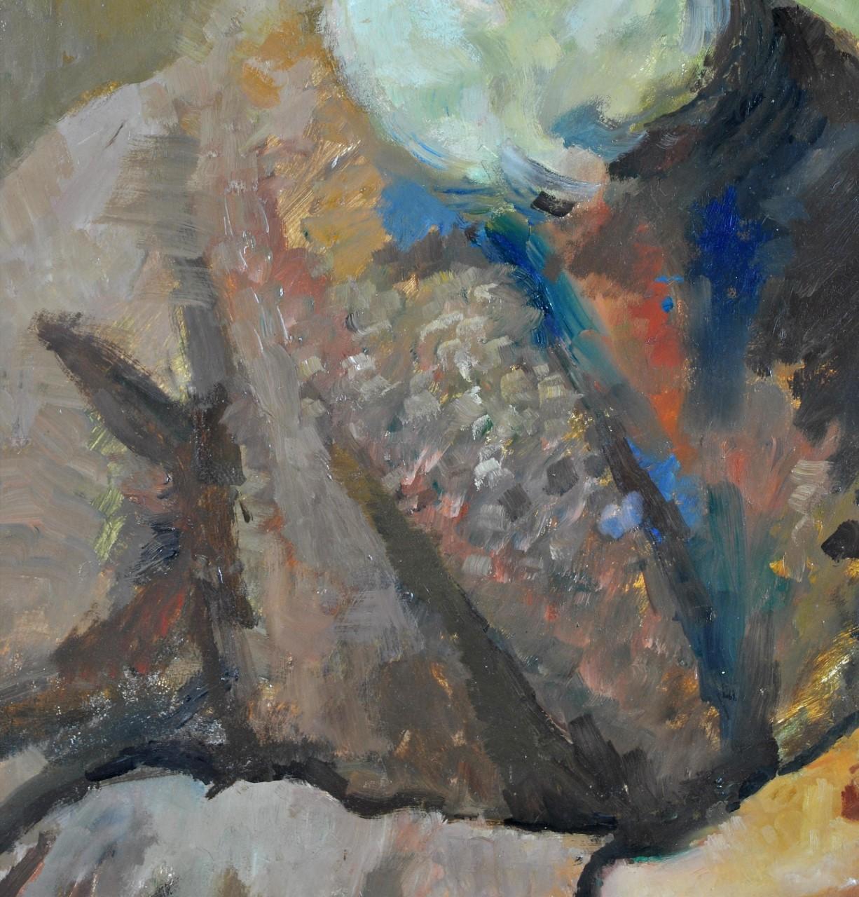 Self Portrait with Skull - Large Mid 20th Century Post Impressionist Painting 1