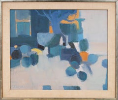 Antique American Modernist Abstract Cubist Signed Still Life Framed Oil Painting