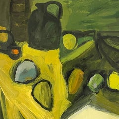 Abstract Yellow & Green (Mid-Century Modern Abstract, Table Still-Life Painting)