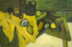Abstracto amarillo y verde (Abstracto moderno de mediados de siglo, Cuadro bodegón)