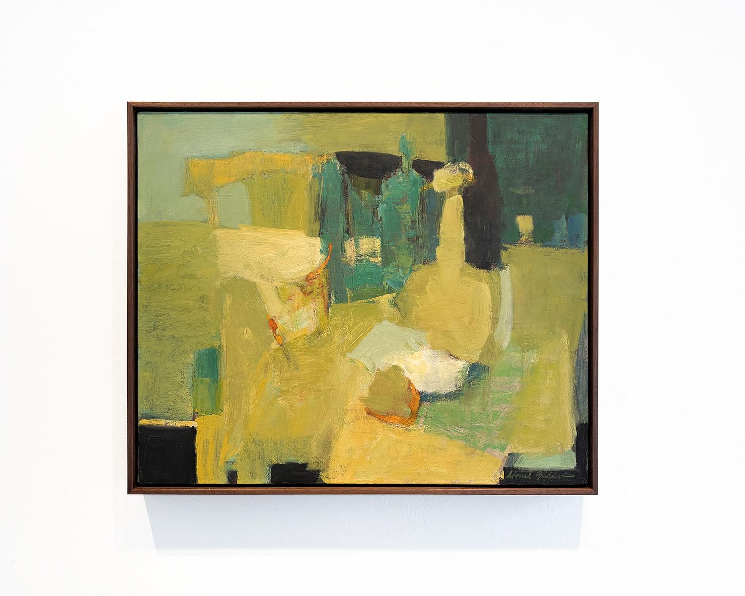 Blue and Green Tablescape (WPA abstract still life painting c. 1960) - Painting by Lionel Gilbert