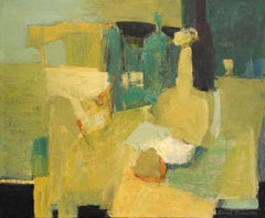 Blue and Green Tablescape (WPA abstract still life painting c. 1960)