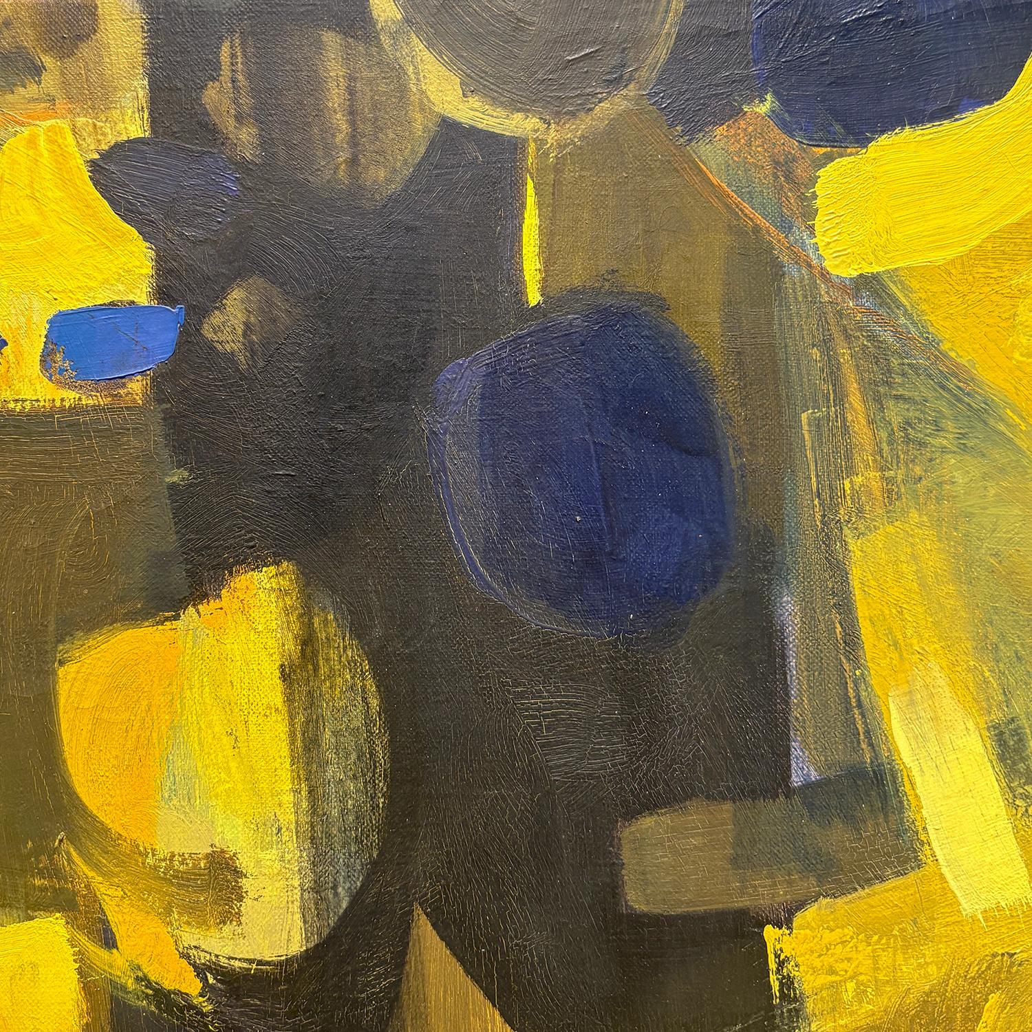 Dark Zone (Abstract, Cubist Still Life Painting in Yellow, Blue & Black) 3
