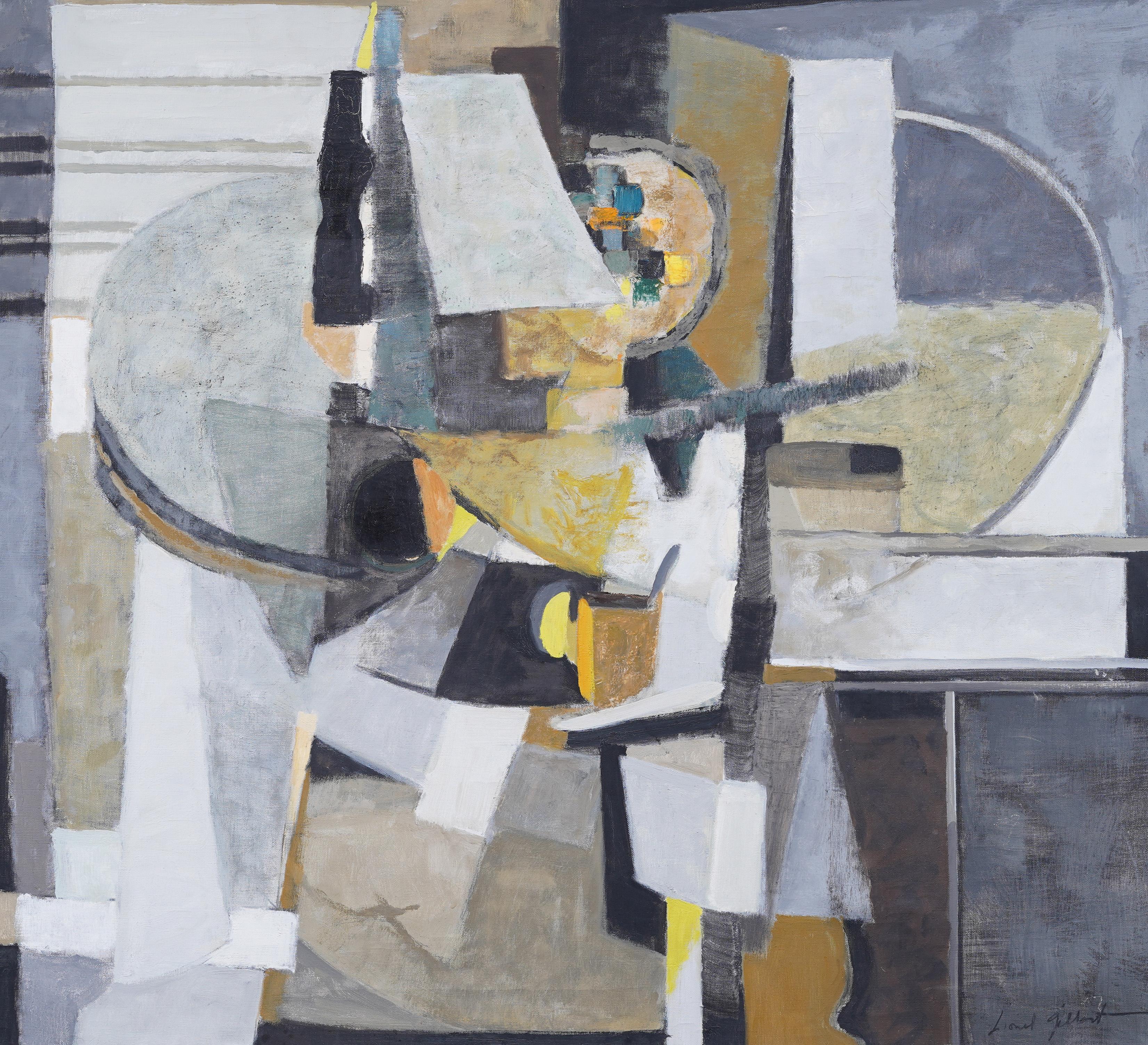 Large Antique American Modernist Still Life Abstract Cubist Signed Oil Painting 1