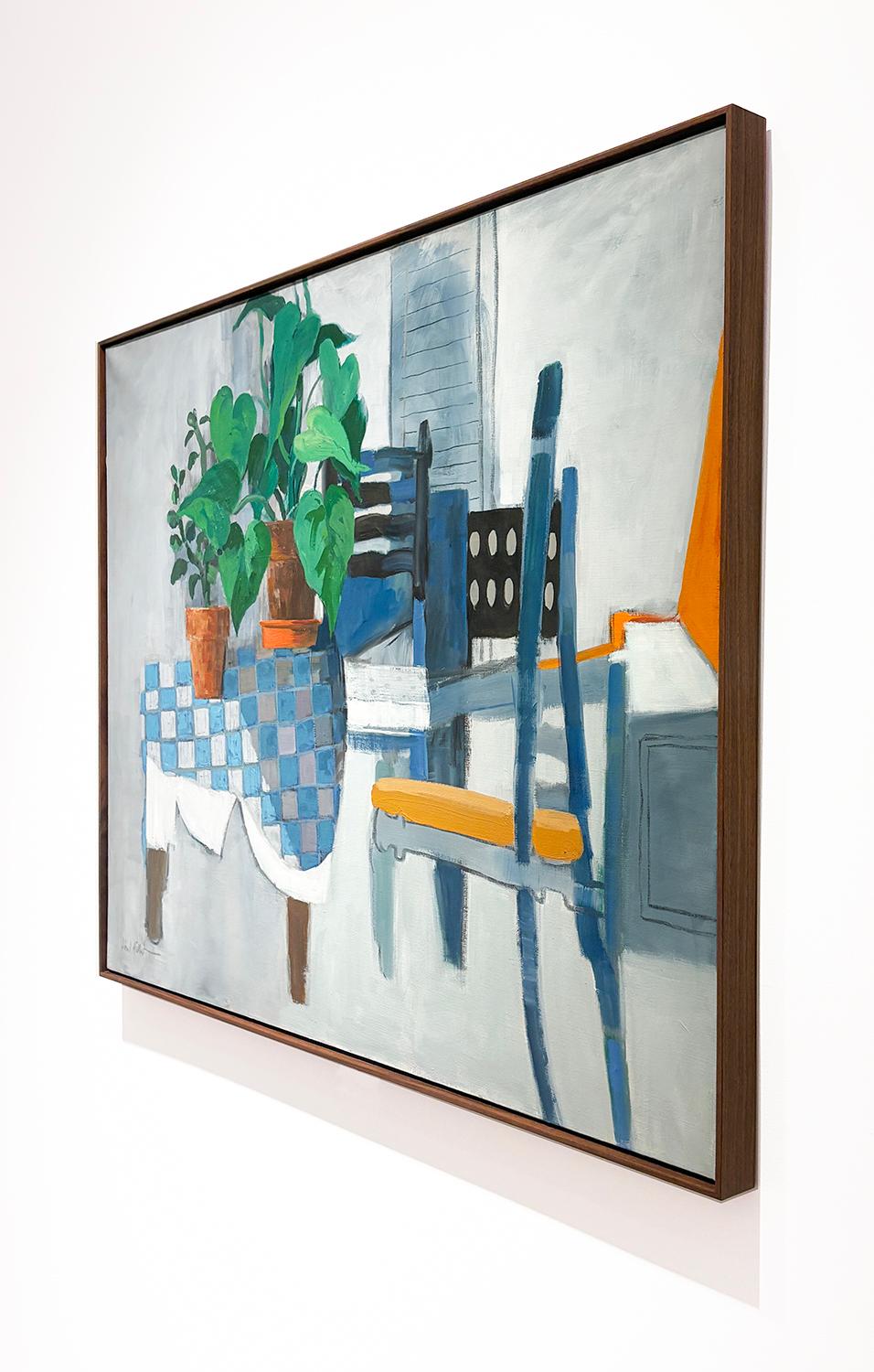 Tavoliere (dipinto ad olio su tela in stile astratto e cubista della metà del secolo scorso) di Lionel Gilbert, pittore della Scuola di New York e artista della WPA
Quadro di natura morta astratta della metà del secolo scorso, 1960 ca.
olio su tela,