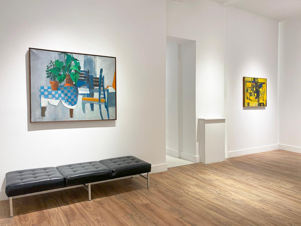 Tavola (quadro astratto di metà secolo, natura morta cubista in grigio e blu) in vendita 1