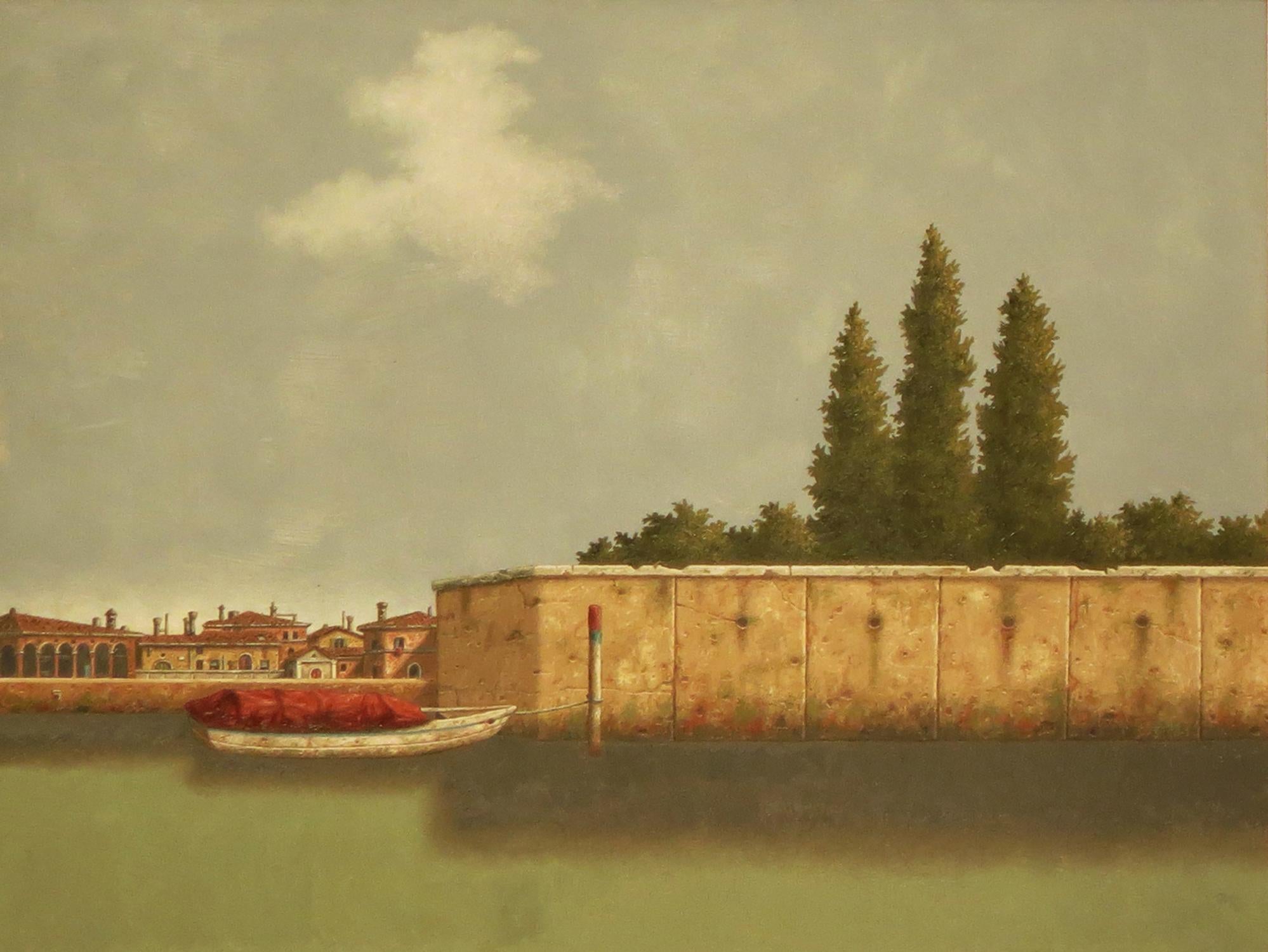 Lionel Kalish Landscape Painting - Boat and Houses