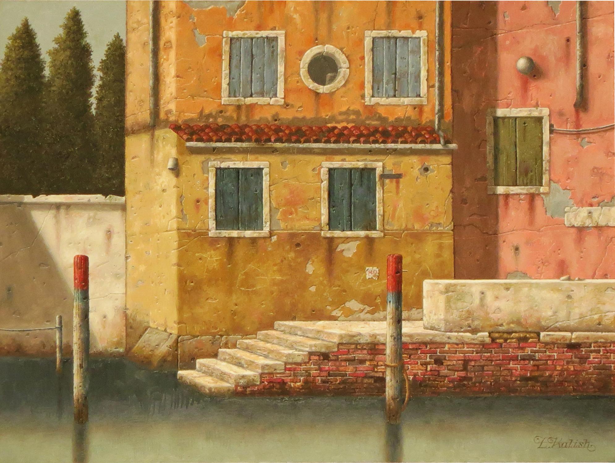 Lionel Kalish Figurative Painting - On the Canal