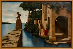 Surrealistische Ölgemälde Magischer Realismus Lionel Kalish Italienisches Haus Fantasieszene