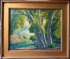 San Gabriel Foothills and Lake original Plein Air Oil Painting By Lionel Edwards