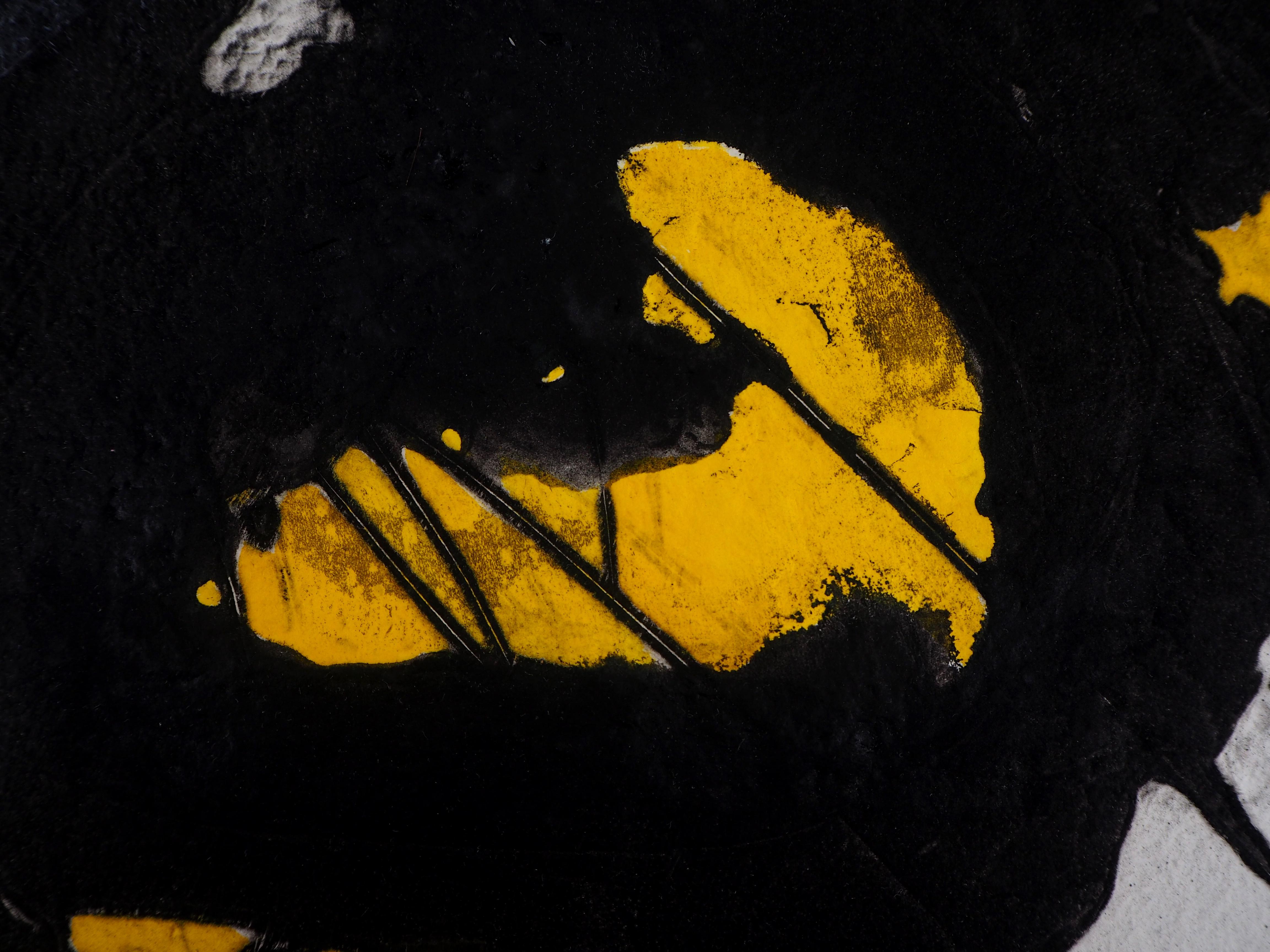 LIONEL (Lionel PEROTTE, sagte)
Abstrakte Komposition mit Gelb und Schwarz

Original-Carborundum-Radierung, vom Künstler mit handgemalten Akzenten versehen 
Handsigniert mit Bleistift
Nummeriert /20
Auf Pergament 46,5 x 58 cm (ca. 18,1 x 22,8