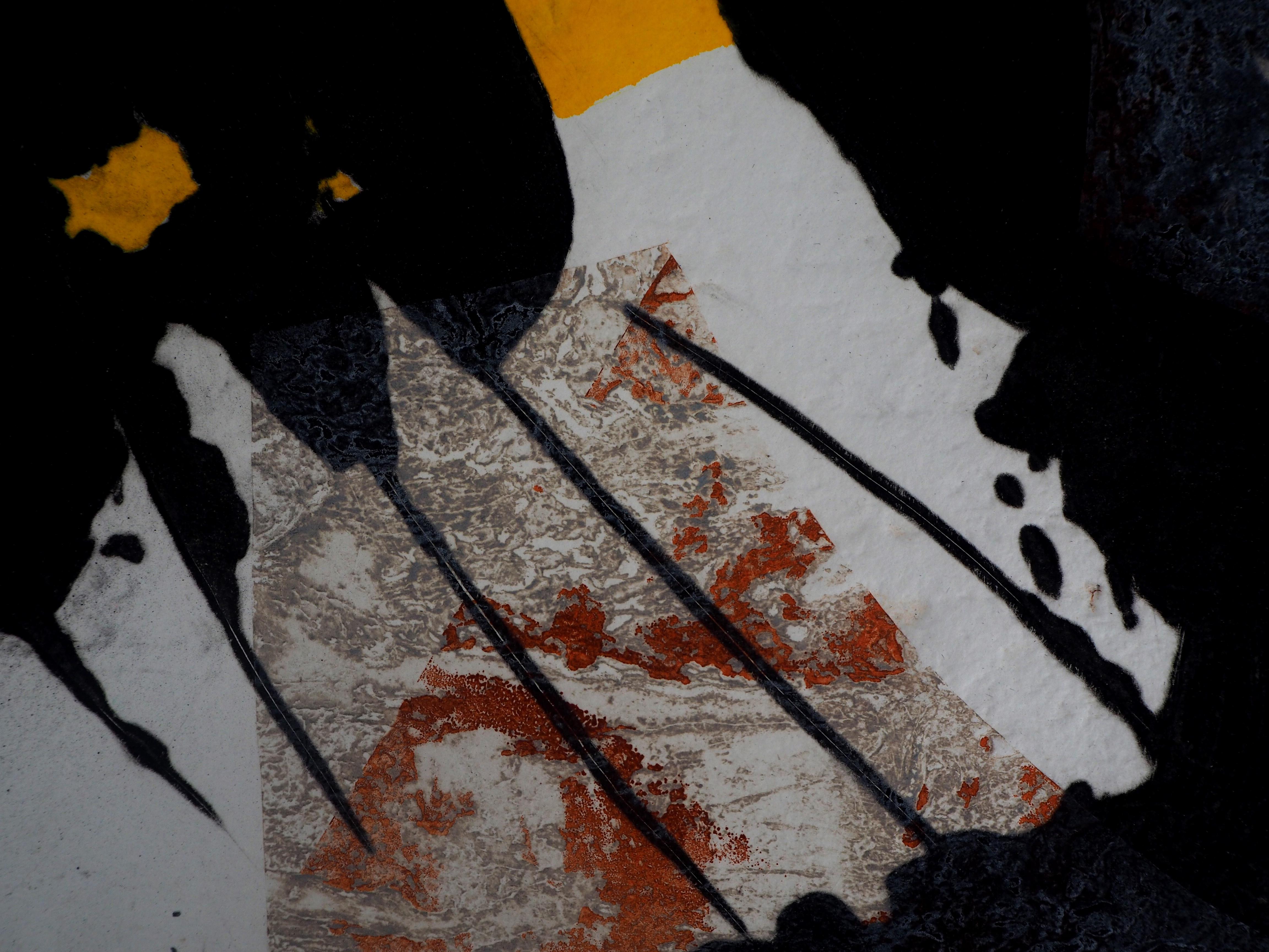 Abstrakte abstrakte Komposition mit gelb und schwarz - Original-Radierung, handsigniert im Angebot 3