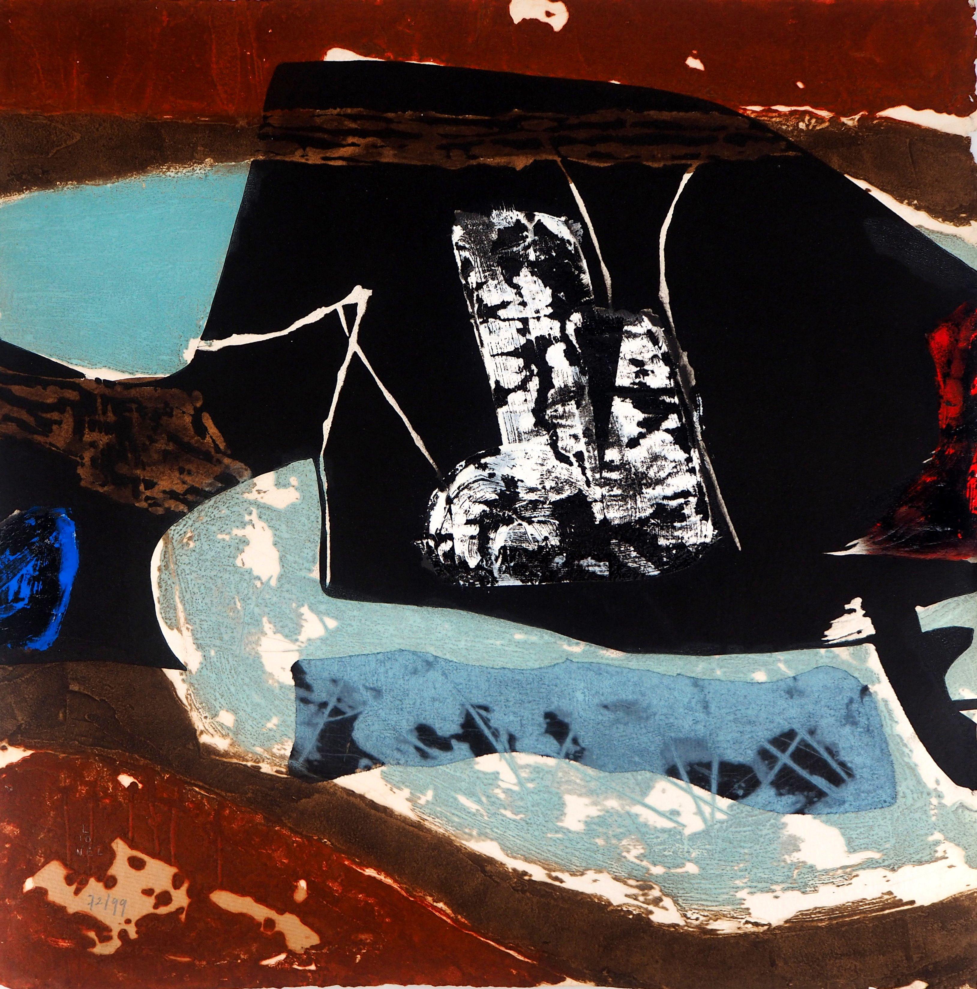 Lionel Abstract Print – Tiefe der Erde - Original Karborundum-Radierung, handsigniert