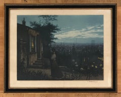 Zwei Liebhaber in einem Garten über Paris