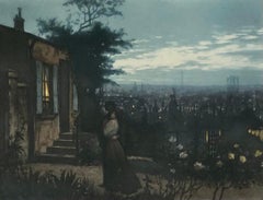 Two lovers in a garden above Paris