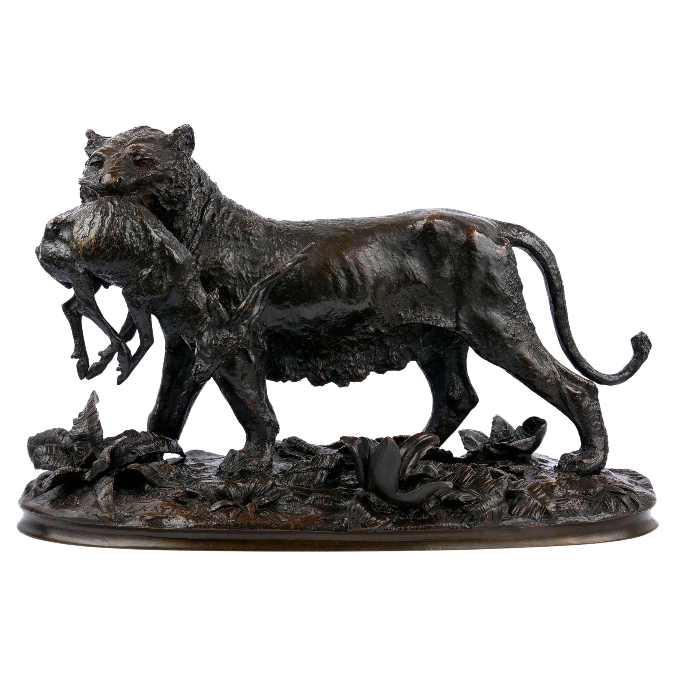 “Lioness Carrying an Antelope” French Bronze Sculpture by Christophe Fratin