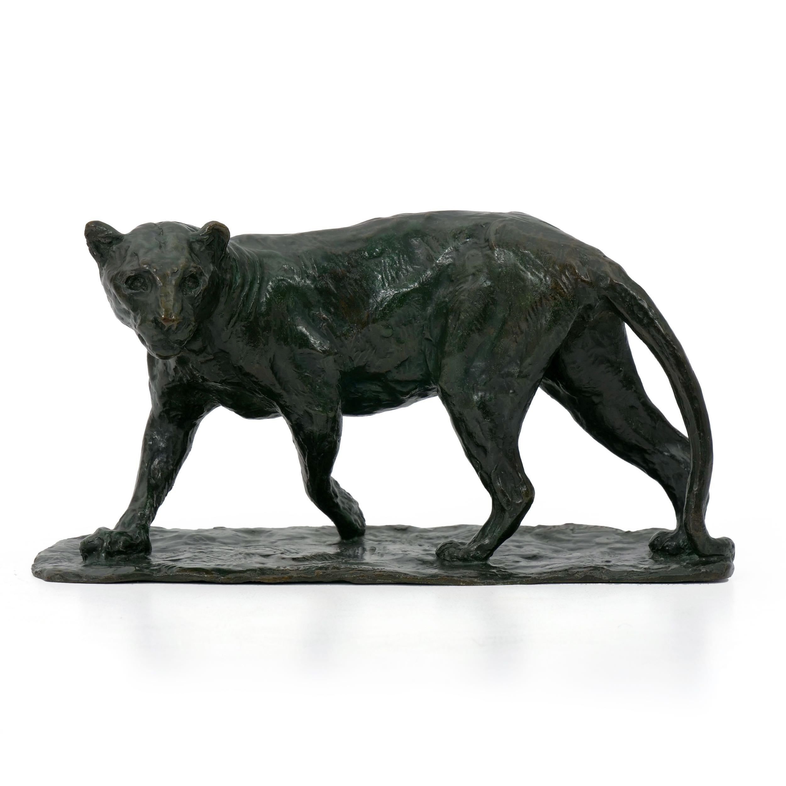 Executed in a very fine overall green patination with hints of bronze, browns and blacks, the subject is soft and slinky in her movement. The subject is sometimes noted as “Panther”, as in the case of the work by Forrest (p. 220) and most examples