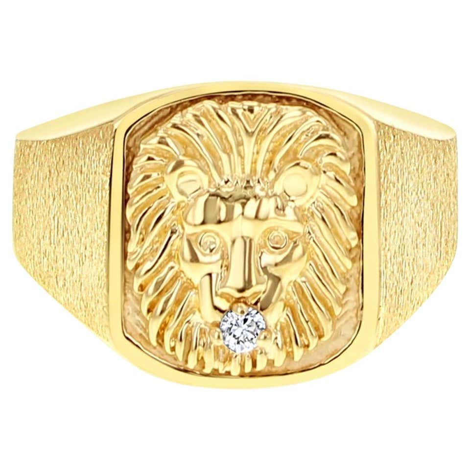 Customizable 14k Solid Yellow Gold Leo Lion Head Signet Ring For Sale ...