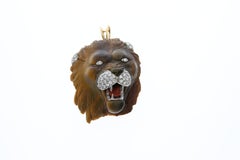 Lions Head Pendant/Brooch carved in Tiger Eye Stone