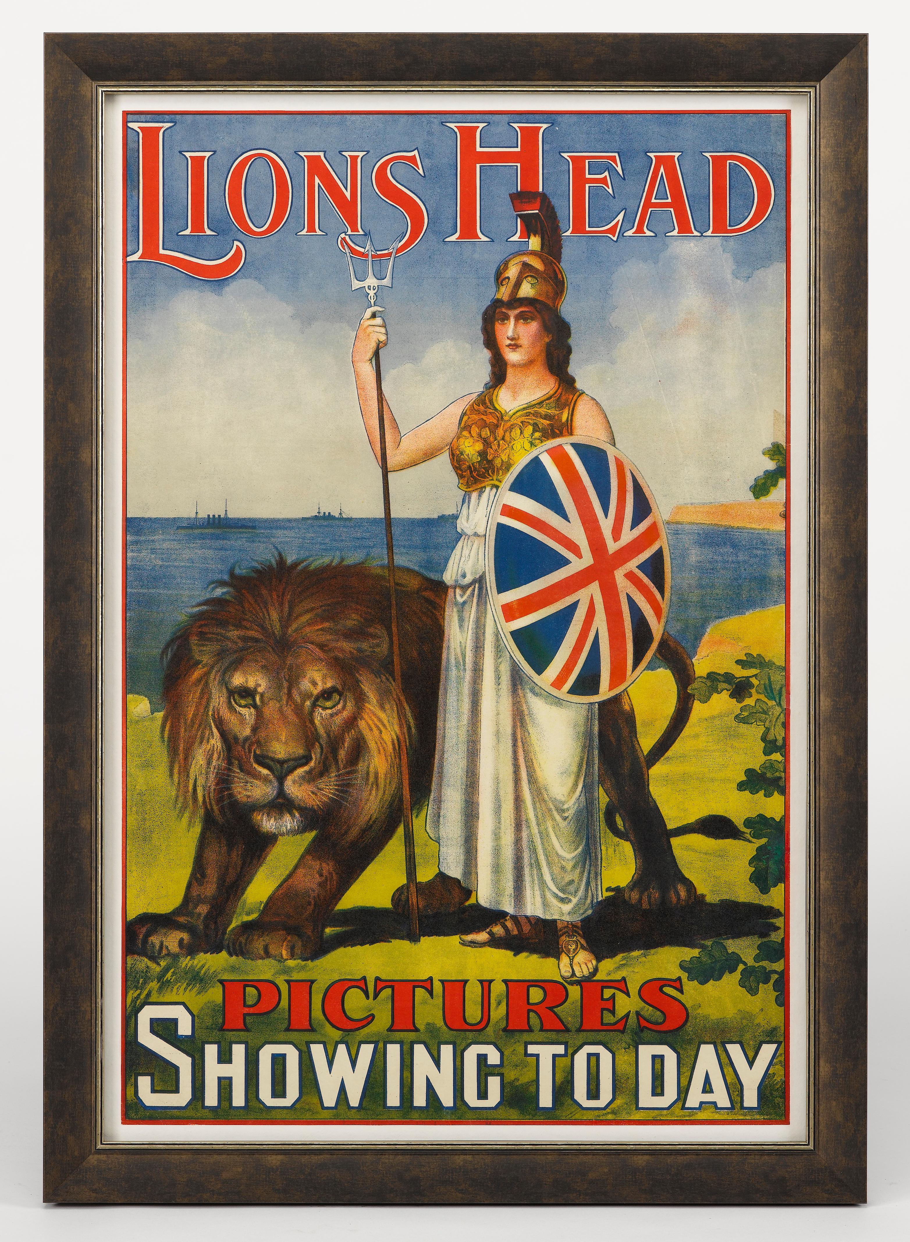 Affiche de cinéma vintage de Lions Head Pictures, datant d'environ 1911 Bon état - En vente à Colorado Springs, CO