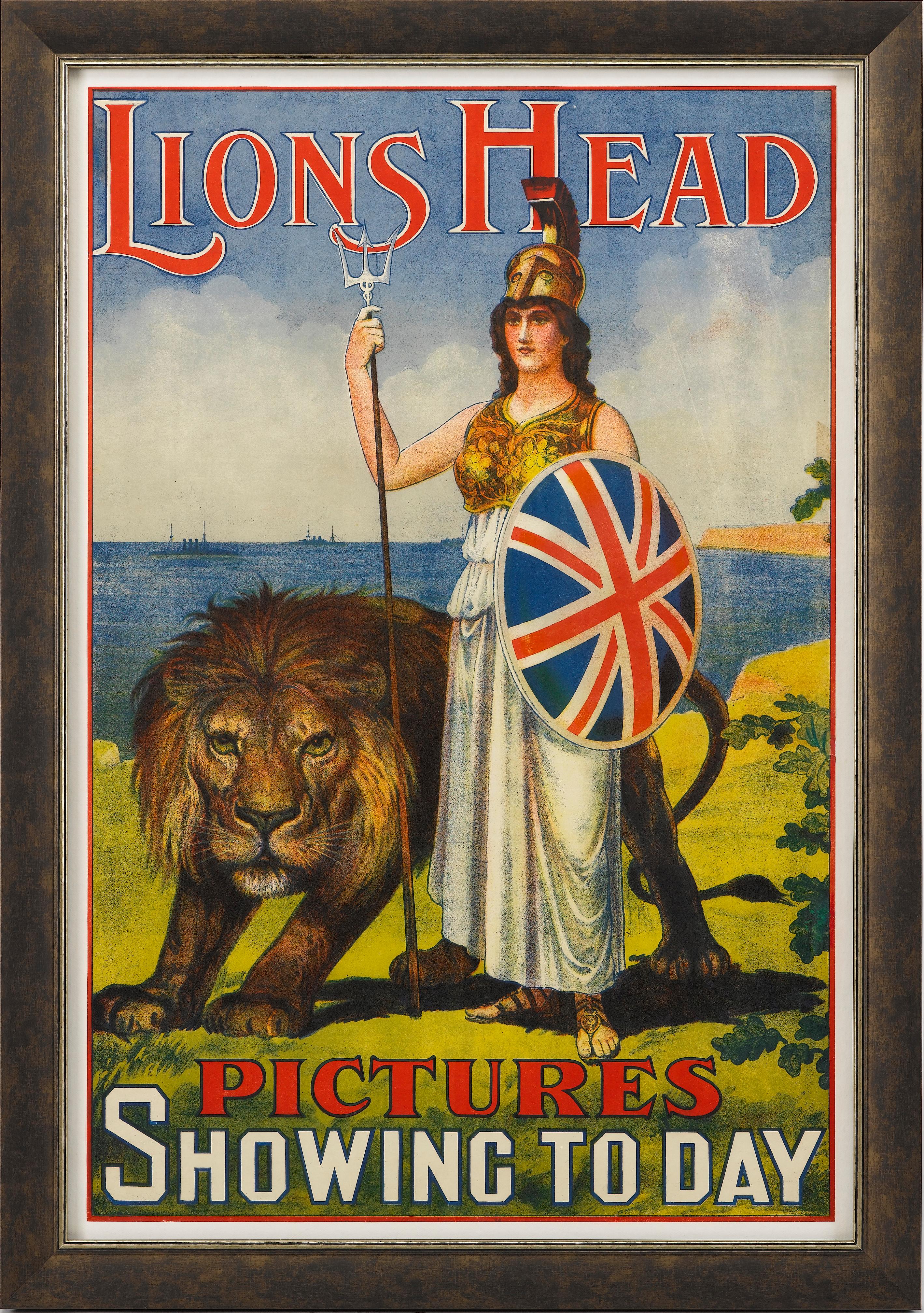 Début du 20ème siècle Affiche de cinéma vintage de Lions Head Pictures, datant d'environ 1911 en vente