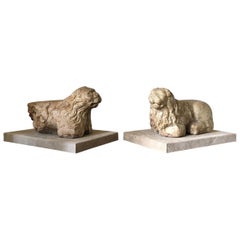 Antique Lions Pair of Sculpture Marble Italian 13th Century Romanesque