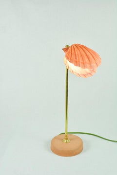 'Lion's Paw' Table Lamp in Brass and Terra Cotta with Real Scallop Shell Shade