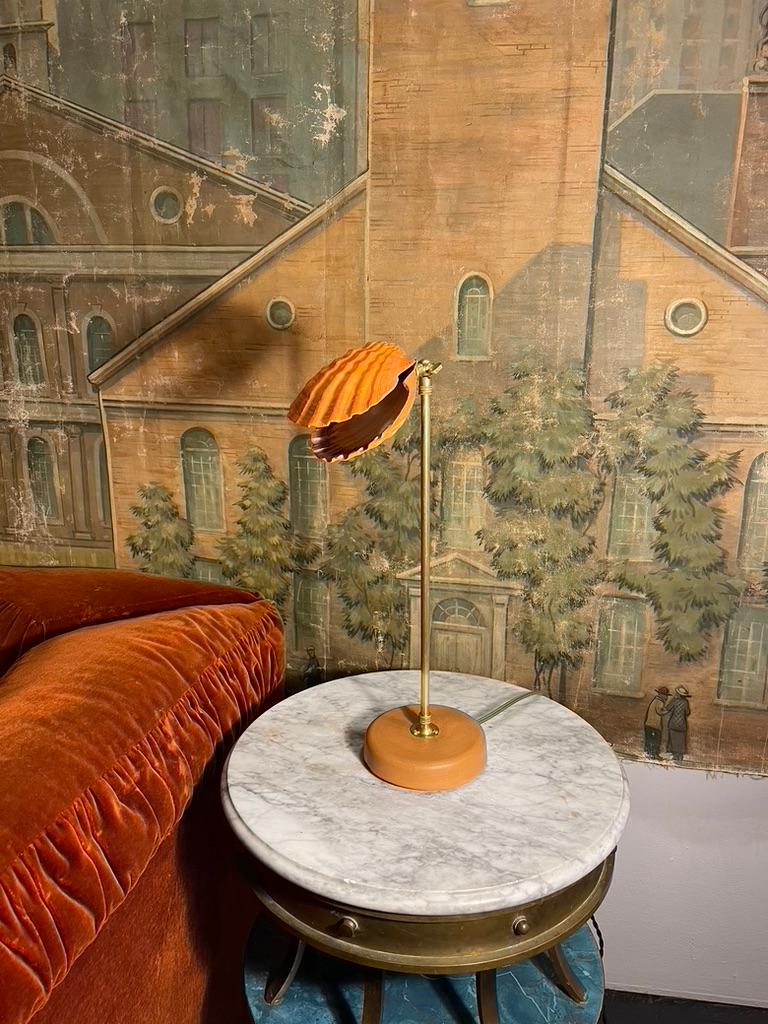 Cast 'Lion's Paw' Table Lamp in Brass and Terra Cotta with Real Scallop Shell Shade For Sale