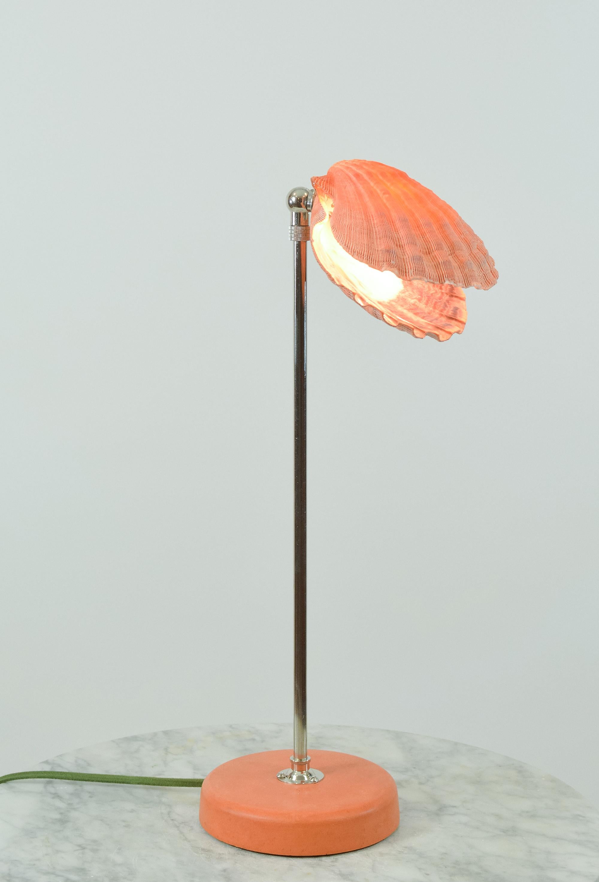 Lion's Paw Table Lamp in Chrome & Terra Cotta w/ Scallop Shell Shade [In Stock] For Sale 3
