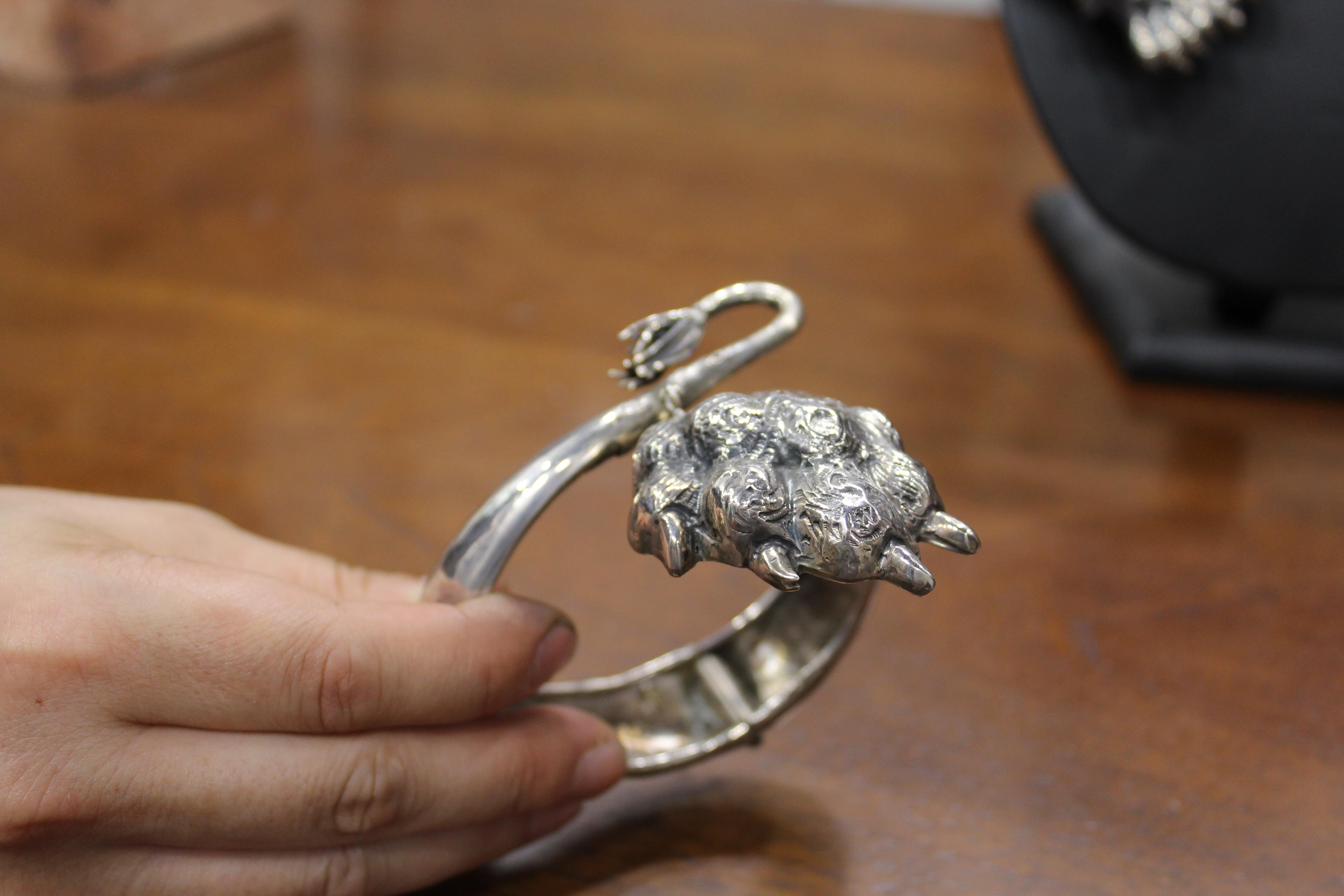 Artist Lion's Paws Bracelet, Sterling Silver, Handmade, Italy For Sale
