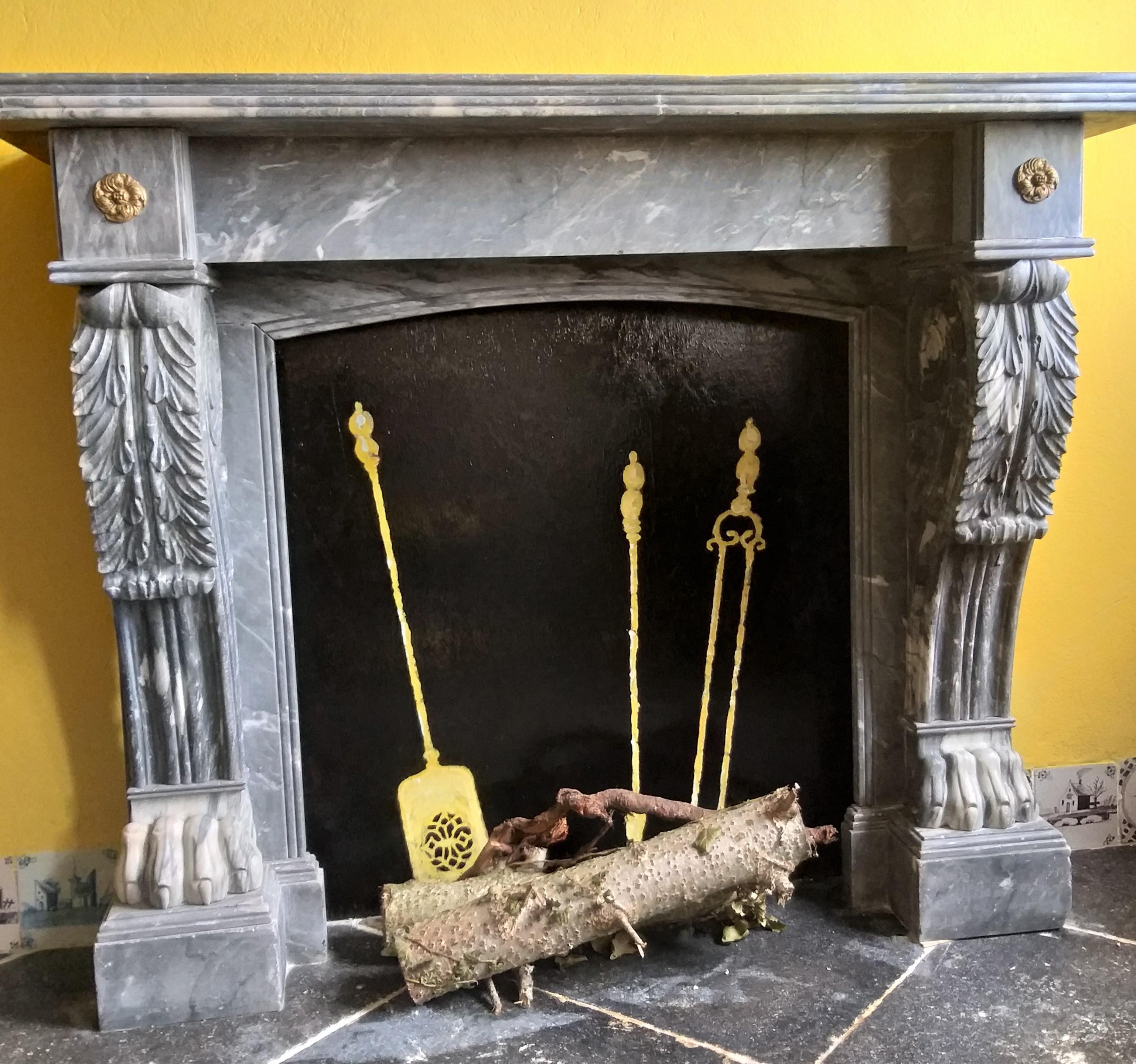 BLEU TURQUIN FIREPLACE Lion's Paw Napoléon III In Good Condition For Sale In Gembloux, BE
