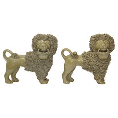 Antique Bennington Pottery Lions w/ Spaghetti String Hair 