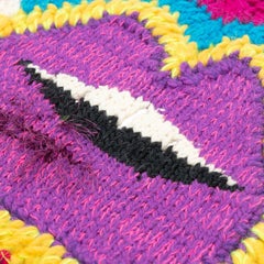 "Lip Land" Striped Lips Throw, Wall-Hanging, Scarf, Knit Crochet, Textile