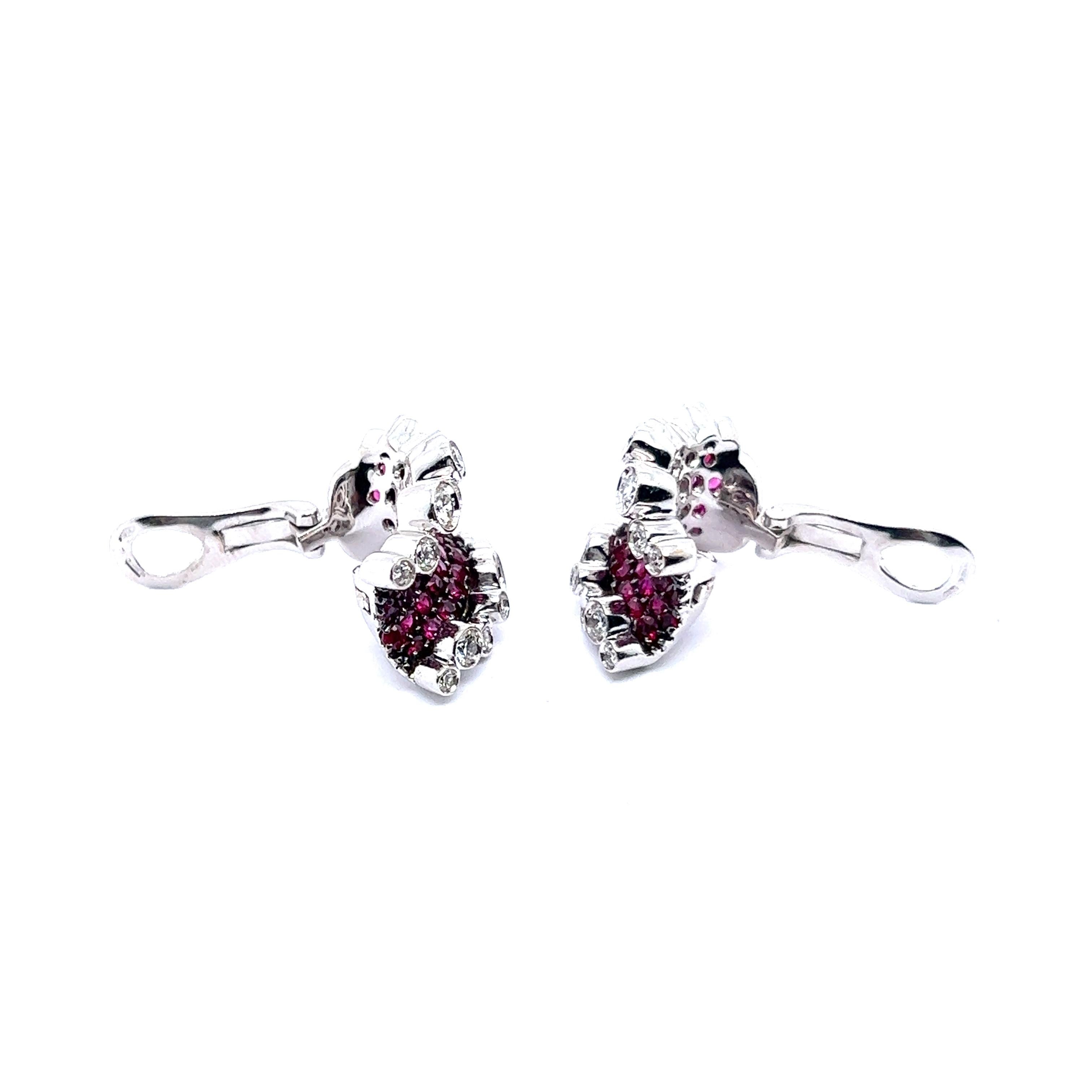Сlip-on Earrings with Rubies & Diamonds in 18 Karat White Gold For Sale 5